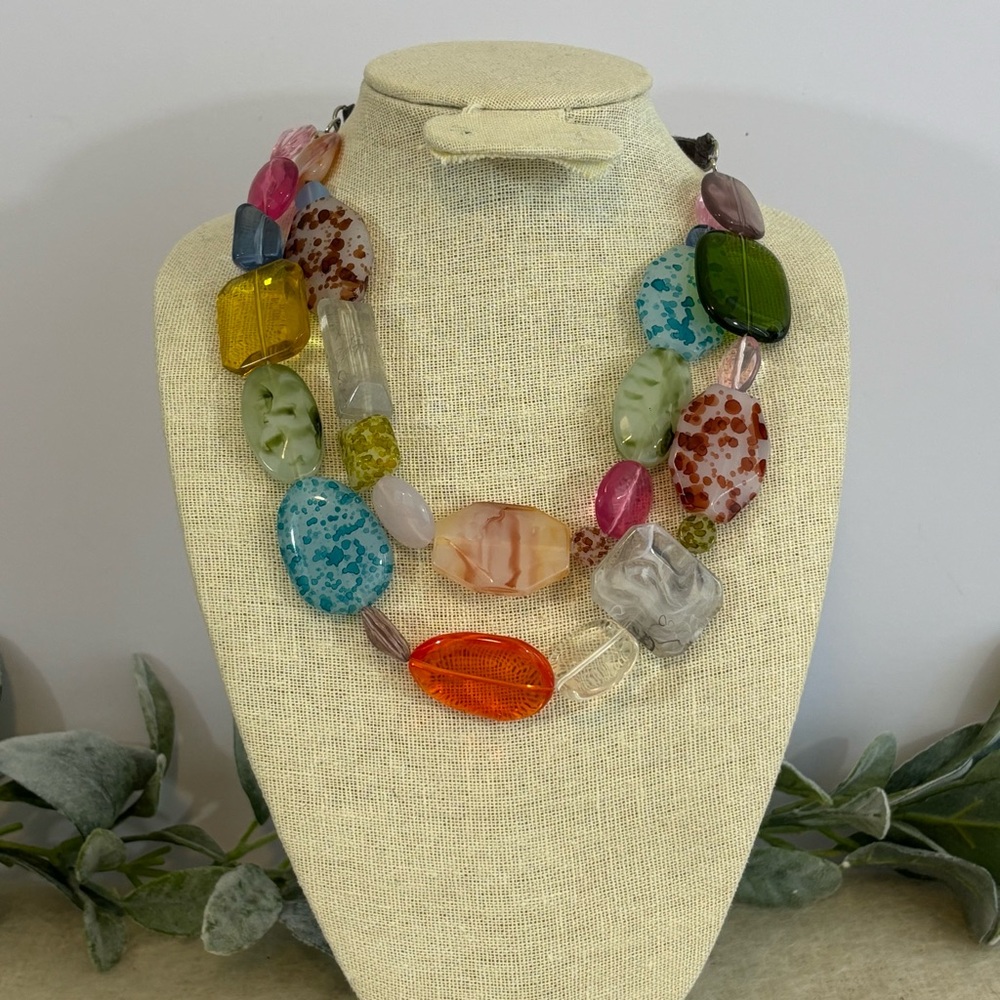 M Haskell multicolored plastic beaded 2 strand necklace layered NWT